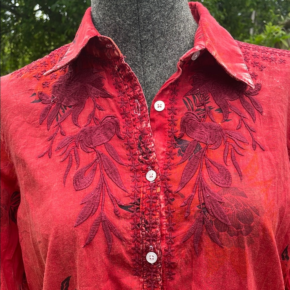 Embroidered Red Women's Top